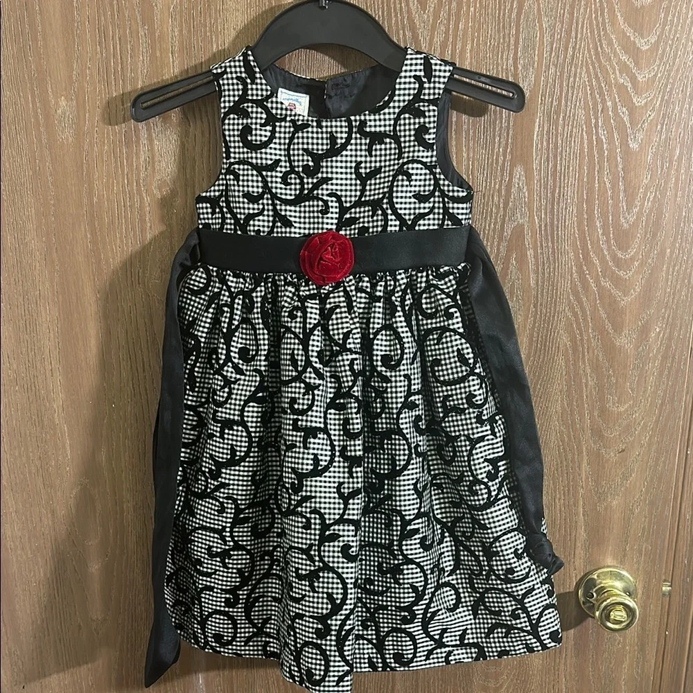 Marmellata Girls Dress Party Holiday Gingham Black Velvet Rose‎ Size 6